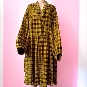 WRAY NYC Yellow and Black Gingham Plaid Smock Dress Size 5XL